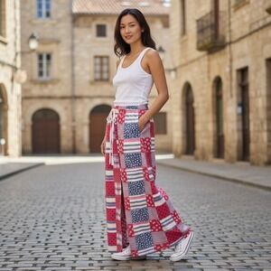 Kaantha Karma NWOT SZXL Patchwork Quilted Wide Leg Pants  Multicolor Handcrafted